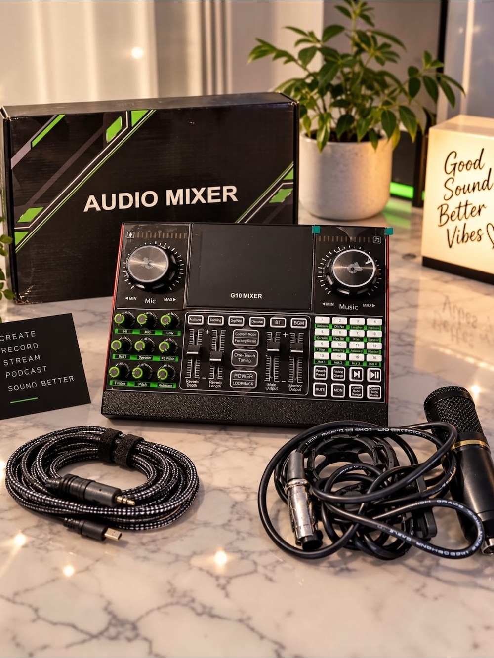 G10 Audio Mixer Sound Board Microphone Podcast Streaming Recording Kit